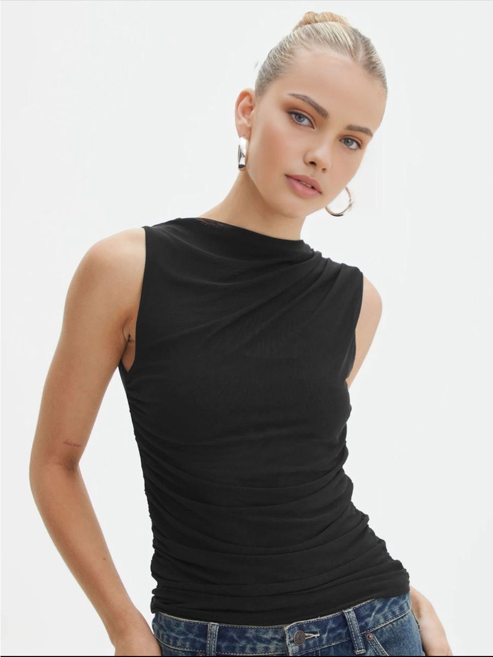 Commense Solid Pleated Tank Top